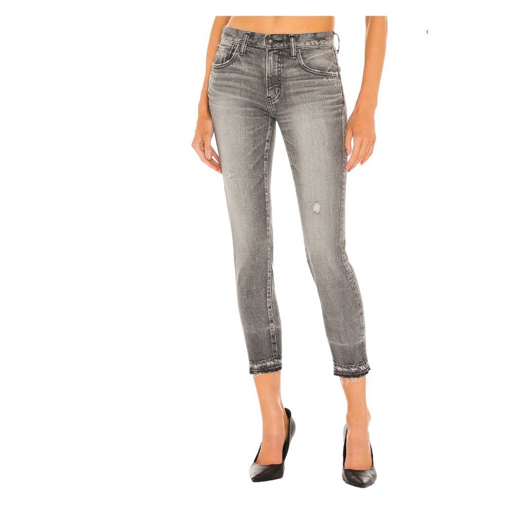 MOUSSY VINTAGE Cadet Skinny Gray‎ Washed Black Distressed Cropped Jeans sz 24